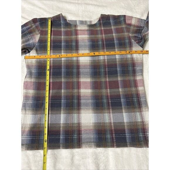 DWSF Plaid Sweater Women’s Medium Waffle Textured Muted Colors - Picture 6 of 7